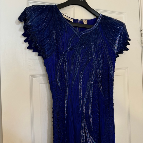Vintage Nagpal New York embellished beaded silk blue dress, Size M - Picture 5 of 5